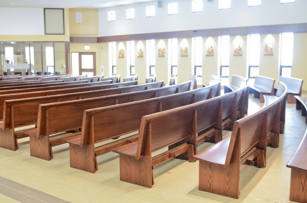 Rows of pews from the rear