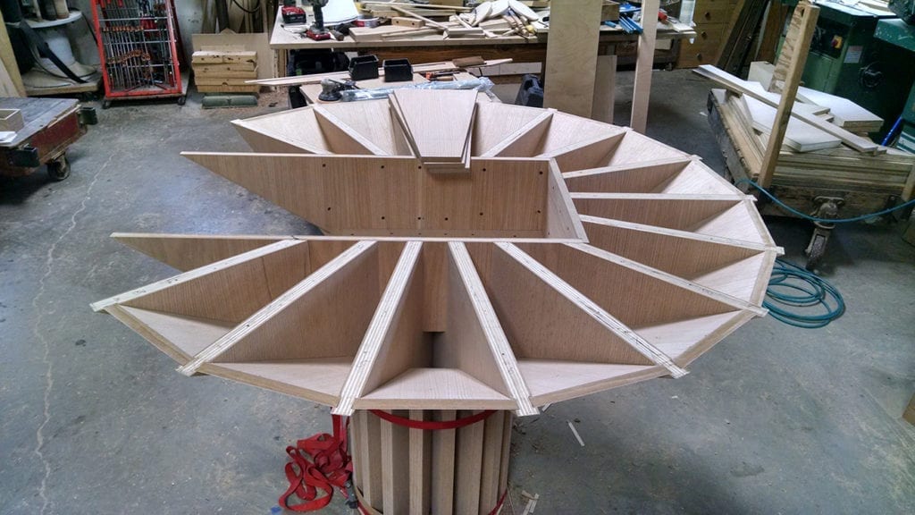 Unfinished wooden Bimah table with top removed