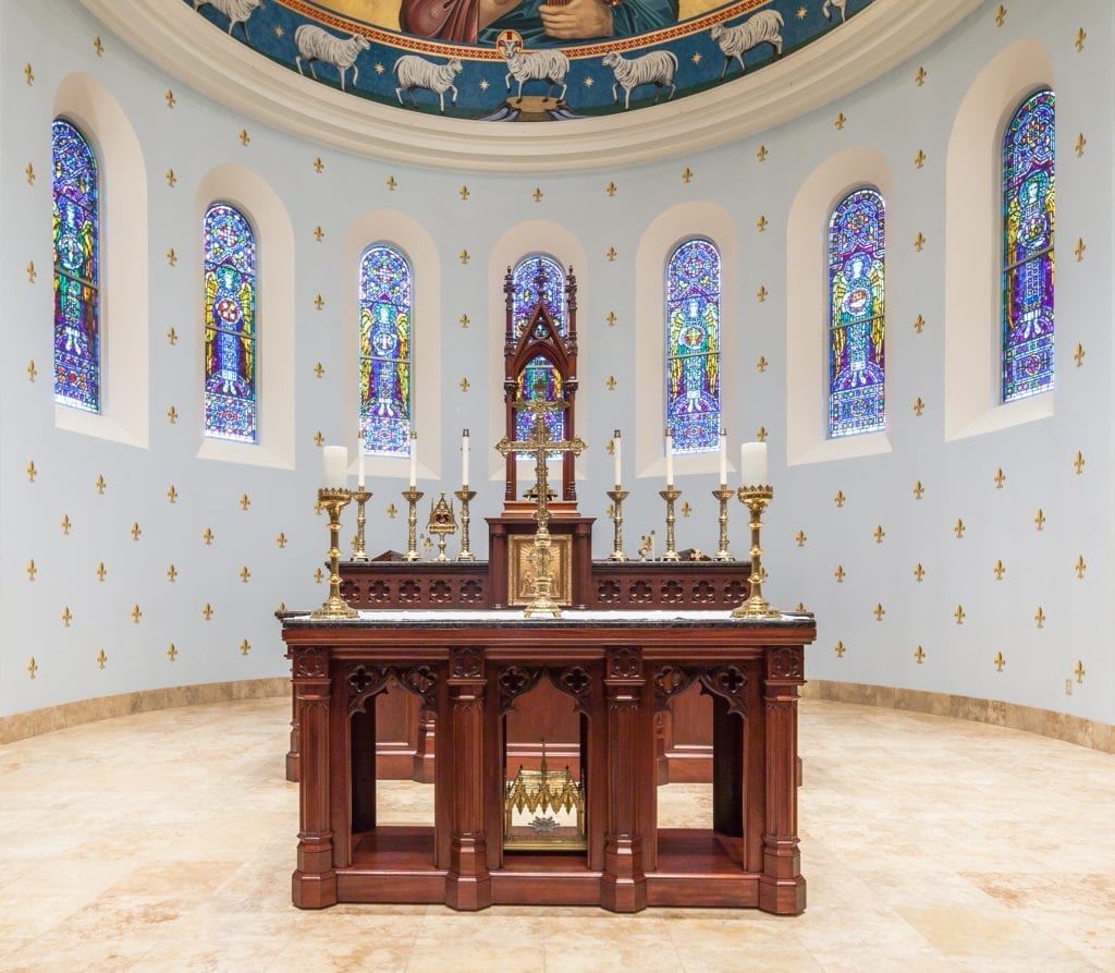 View of Wooden Altar in circular sanctuary