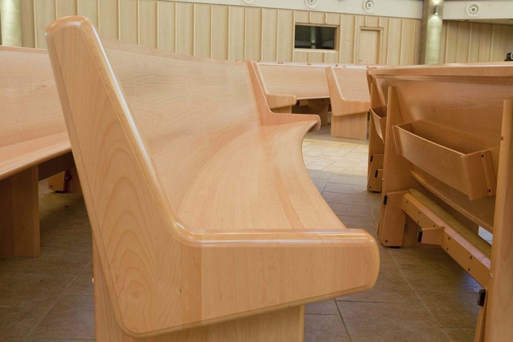Wooden pews side view