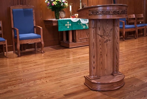 lectern with communion table in background
