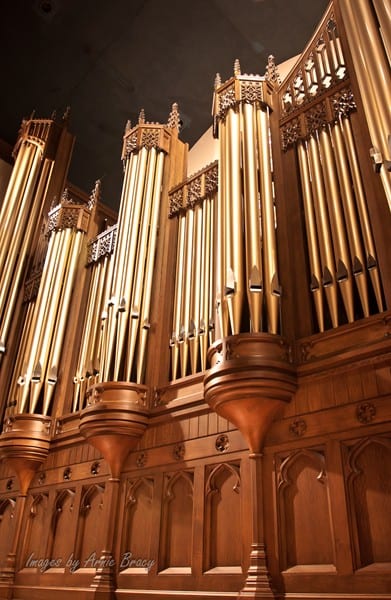 organ base, pipes, and casework
