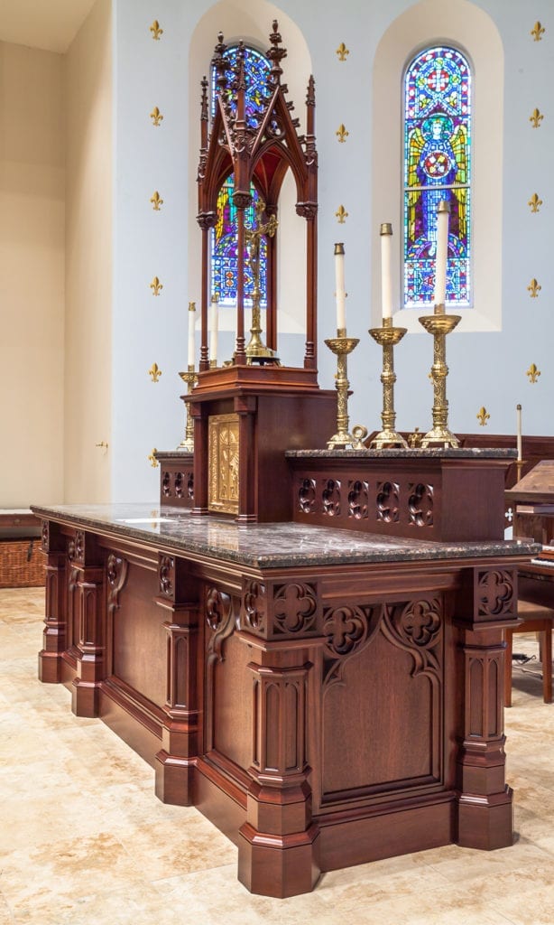 Wooden altar with marble top