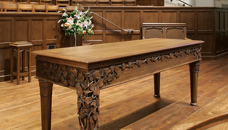 communion table with intricate carvings