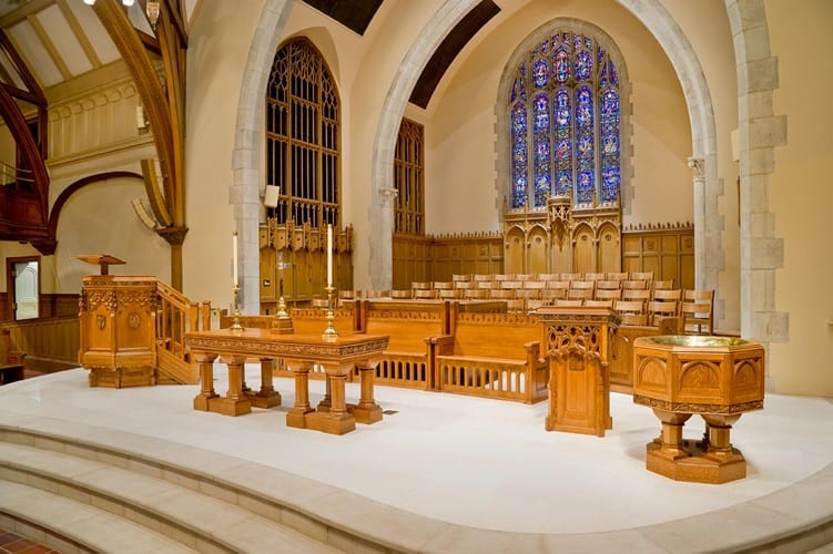 Mix of refurbished and new chancel furniture at Third Presbyterian Church, Rochester, NY