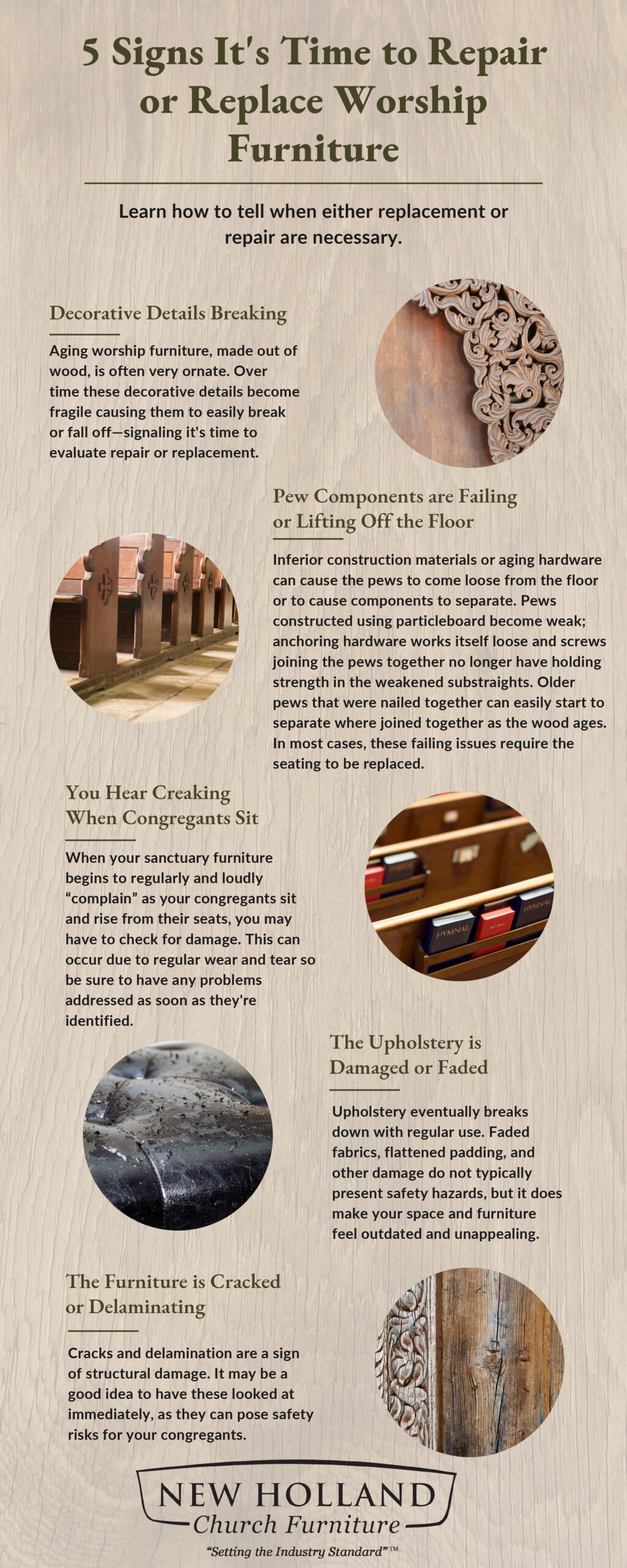 infographic detailing 5 Signs It’s Time to Replace or Restore Your Worship Furniture