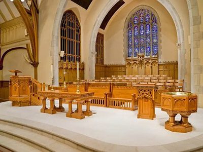 Mix of refurbished and new chancel furniture at Third Presbyterian Church, Rochester, NY